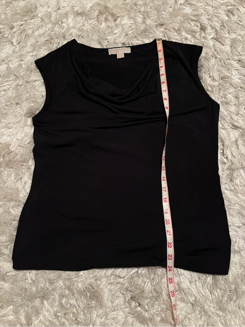 Make offer! Michael Kors Black Drape Neck Sleeveless stretch shell top Large - Picture 6 of 6